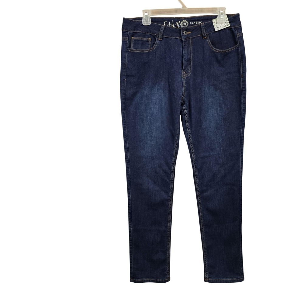 Ethyl Jeans Women 10 Blue Mid Rise Skinny French Terry Stretch Dark Wash Denim
